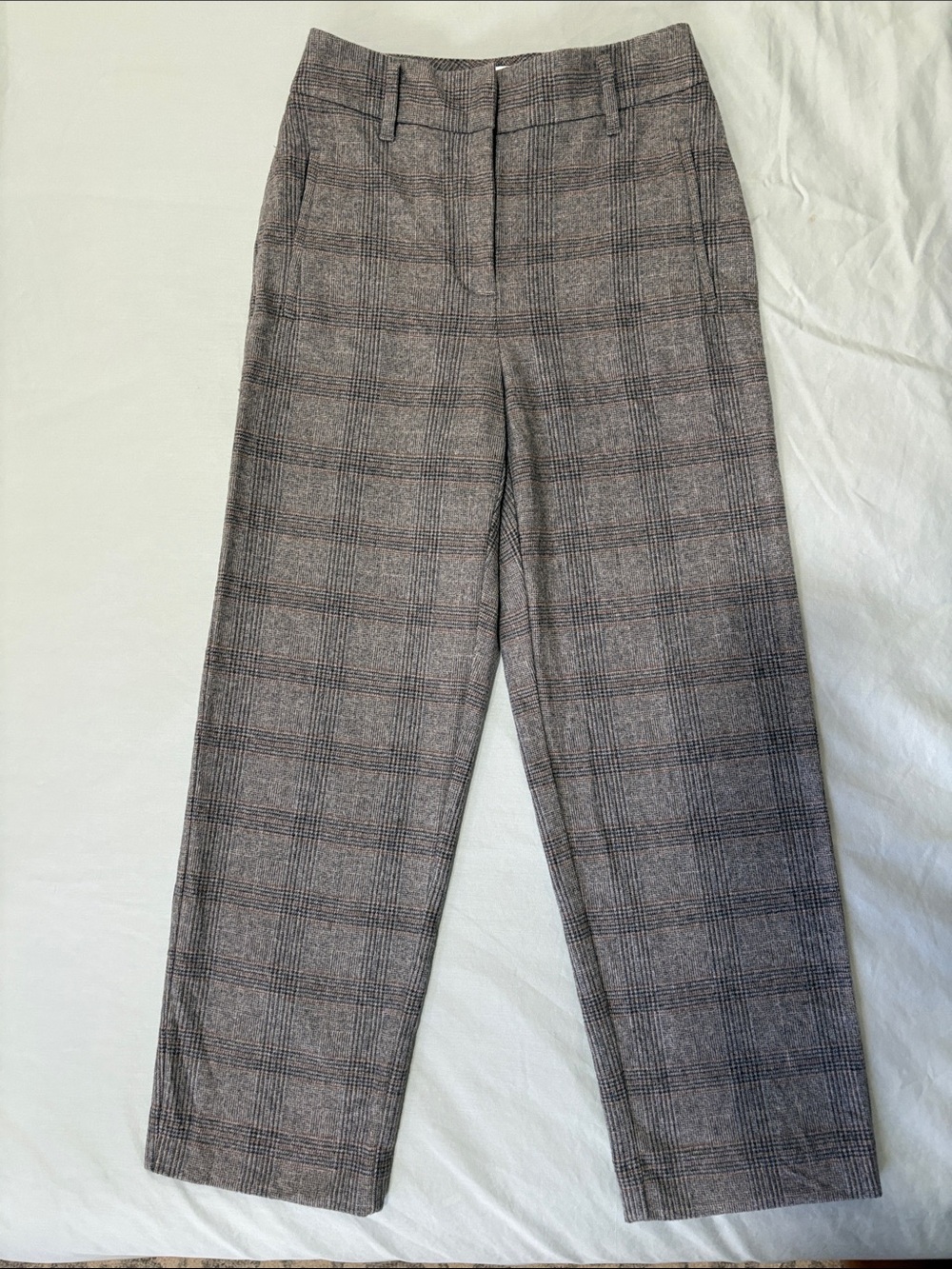 Wilfred Aritzia Plaid Trousers Brown Gray Glen Check Dress Pants Size 0